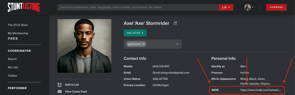 How To Add Your IMDb Link To Your StuntListing Profile